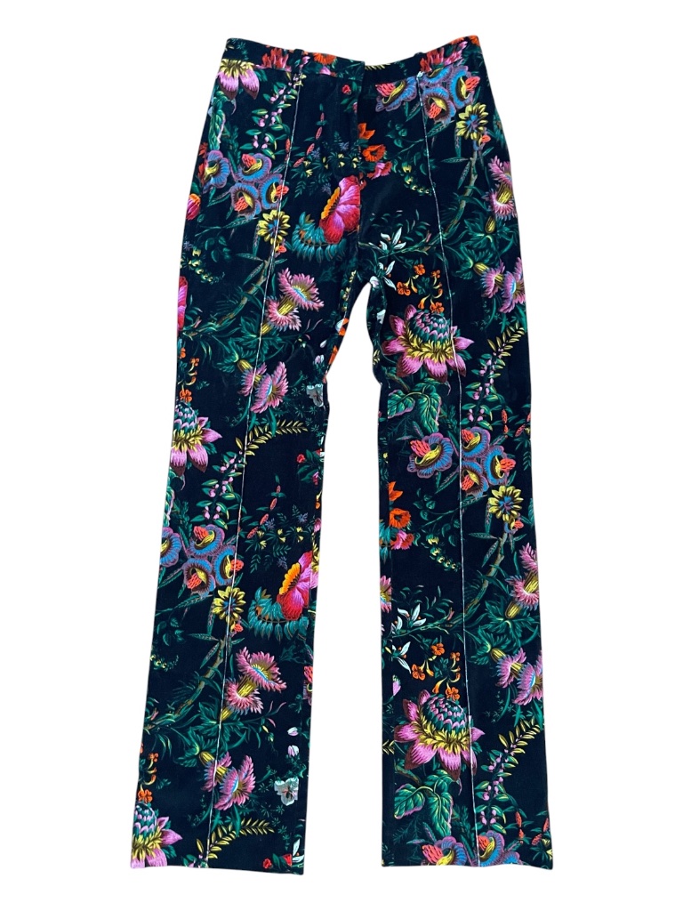 Paco Rabanne Floral Print Velvet Straight Leg Pants